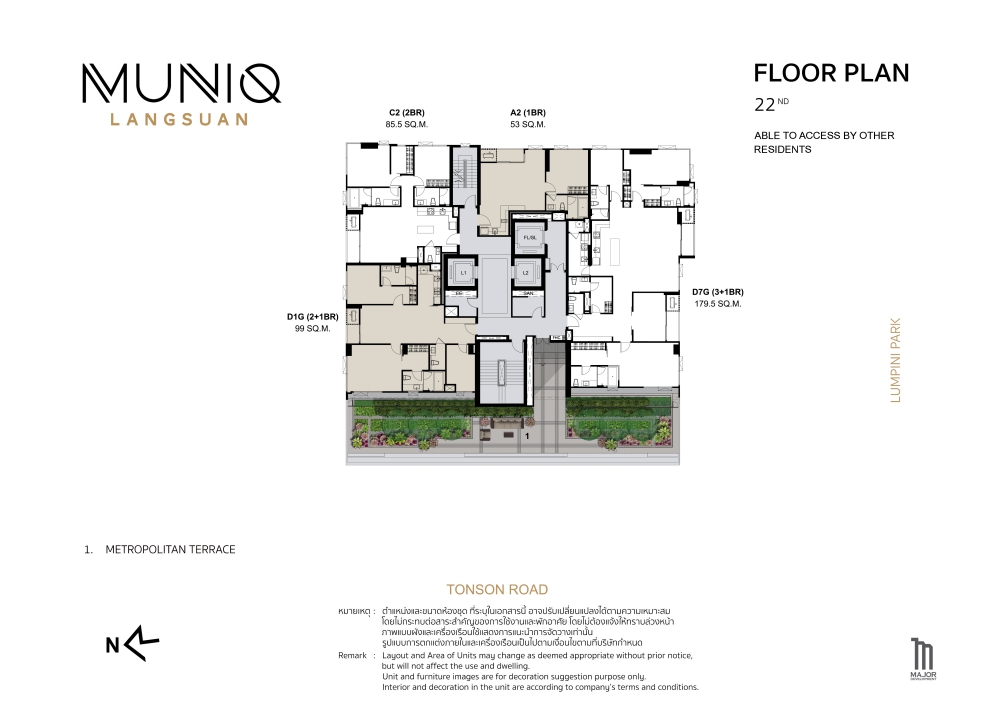 Muniq Langsuan Floor Plan, Floor 22